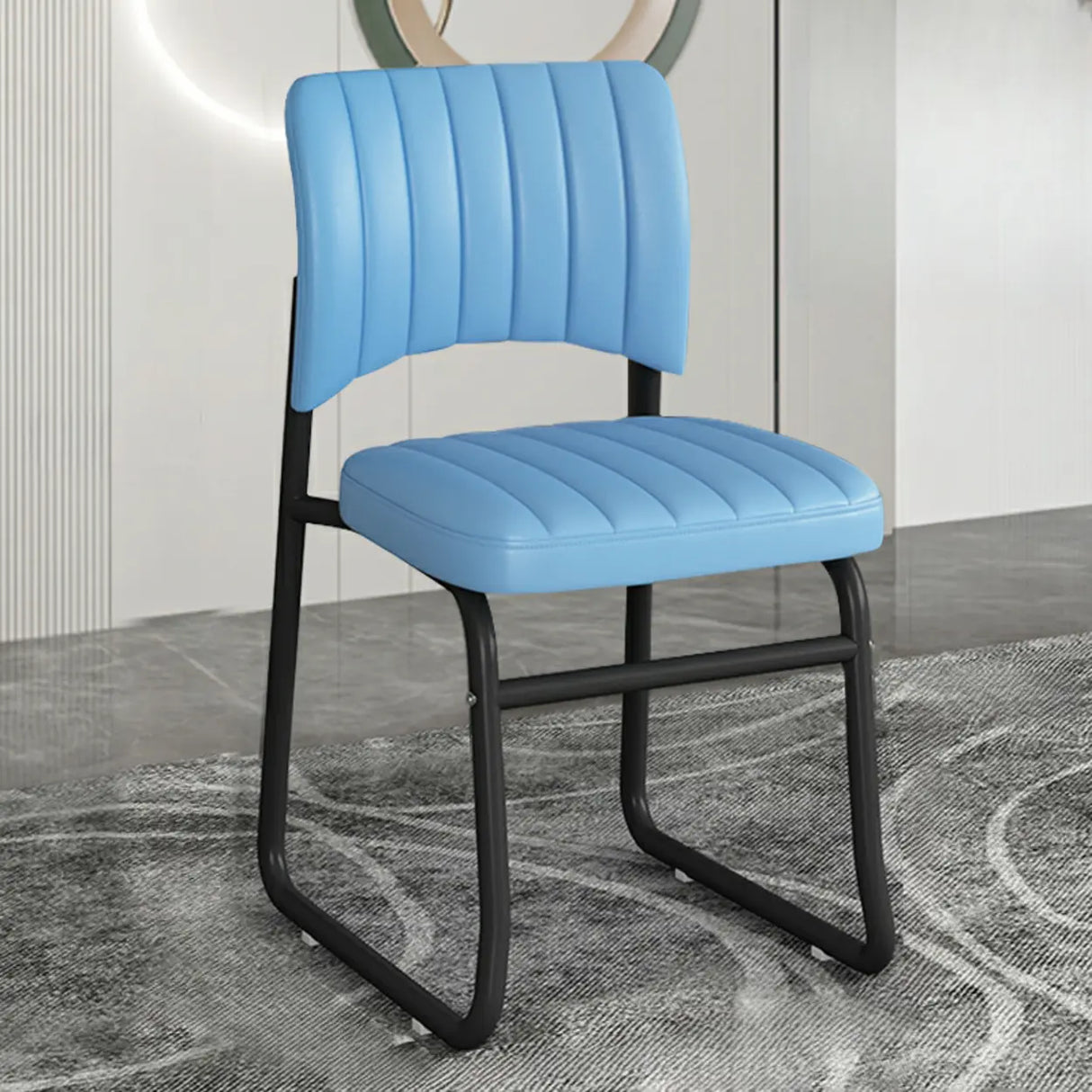 Upholstered Open Low Back Metal Dining Side Chair Image - 28