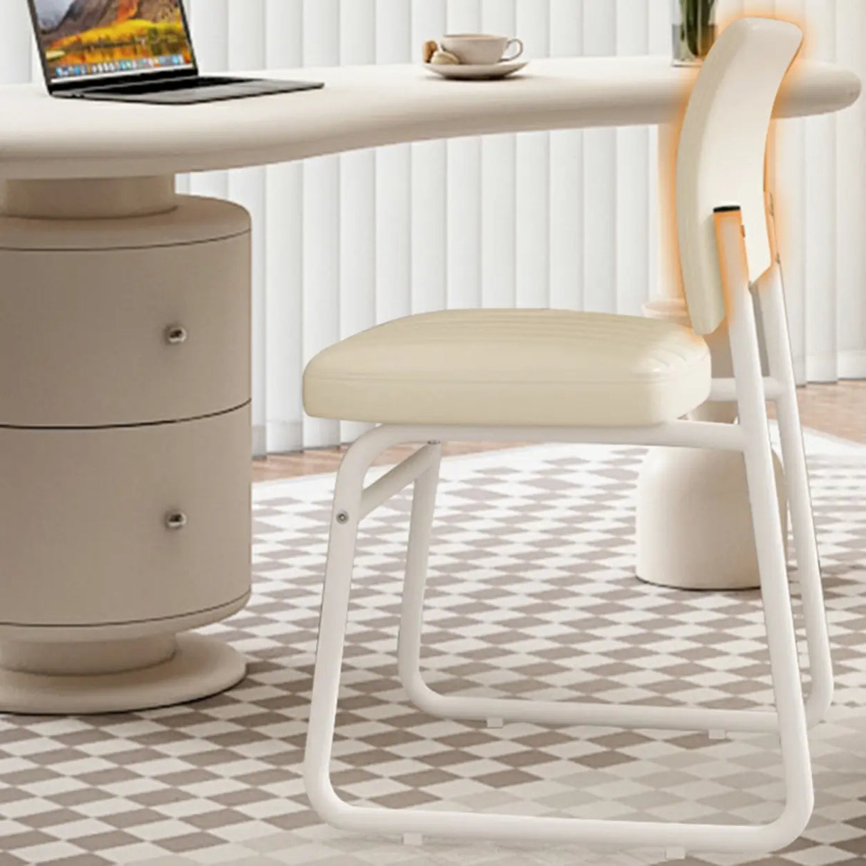 Upholstered Open Low Back Metal Dining Side Chair Image - 3