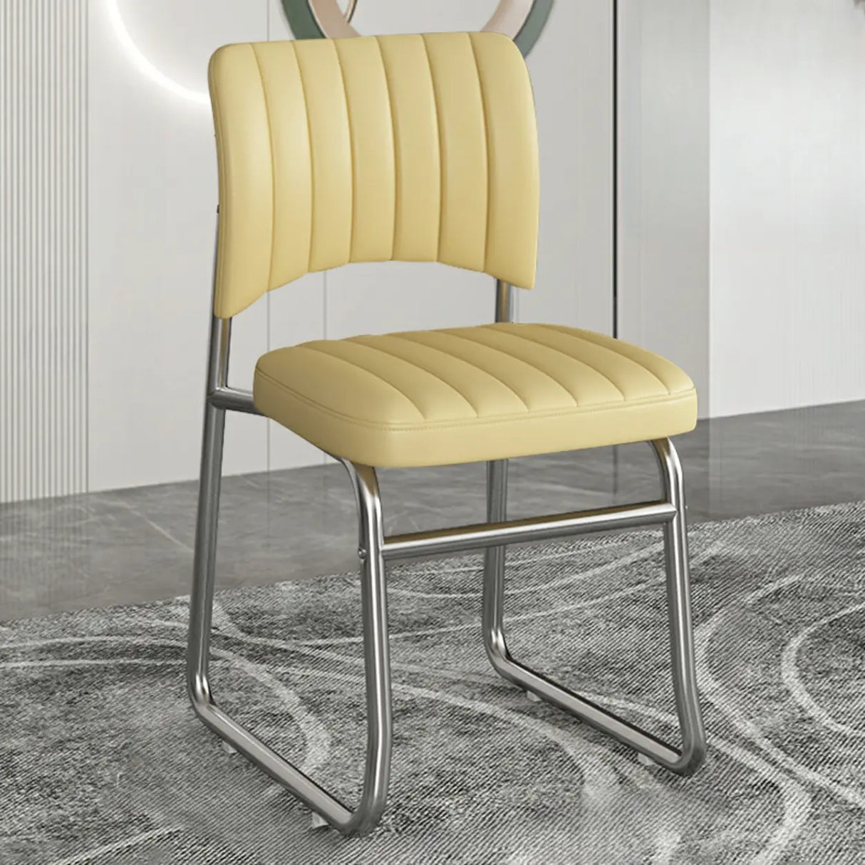 Upholstered Open Low Back Metal Dining Side Chair Image - 5