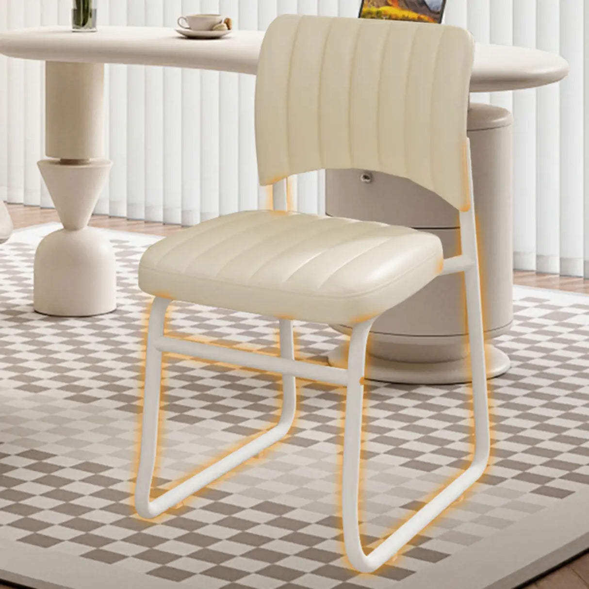 Upholstered Open Low Back Metal Dining Side Chair Image - 6