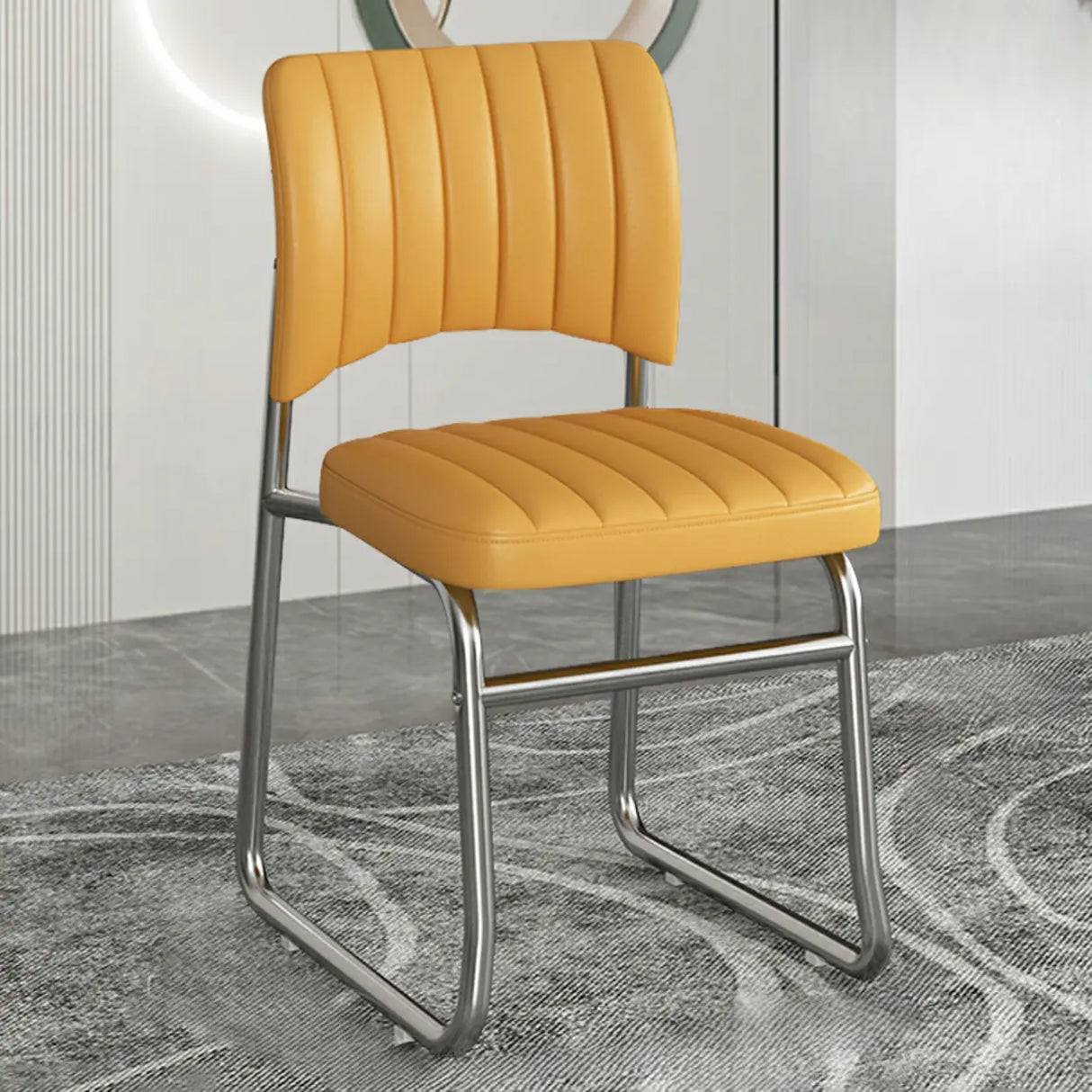 Upholstered Open Low Back Metal Dining Side Chair Image - 7