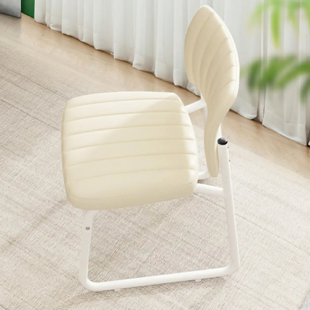 Upholstered Open Low Back Metal Dining Side Chair Image - 8