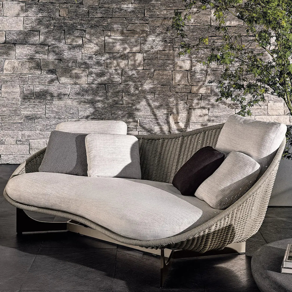 UV Resistant Cream Gray Outdoor Round Wicker Patio Sofa Image - 4