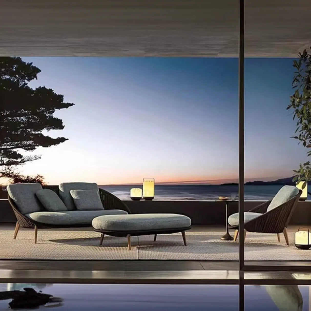 UV Resistant Cream Gray Outdoor Round Wicker Patio Sofa Image - 6