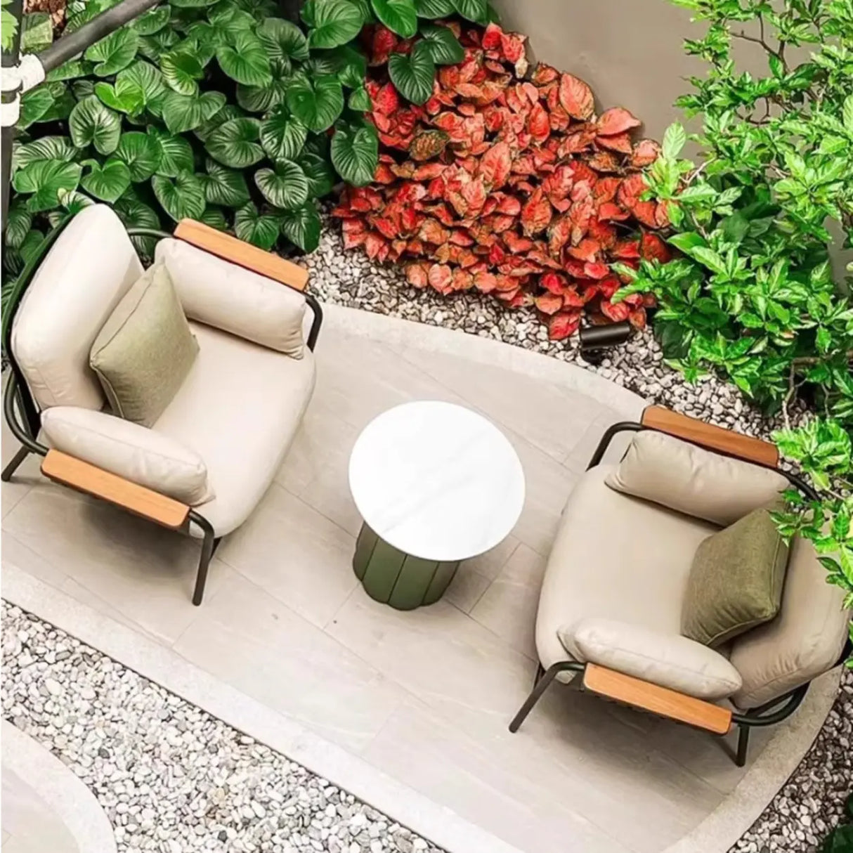 UV Resistant Elegant Upholstered Beige Metal Patio Sofa Set Image - 1