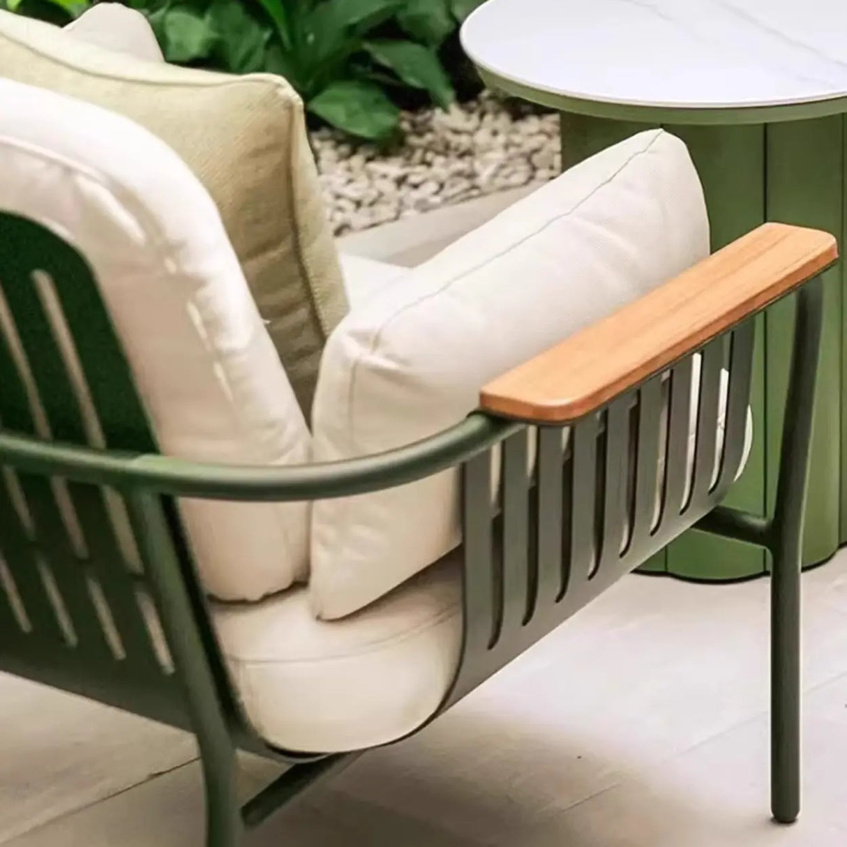 UV Resistant Elegant Upholstered Beige Metal Patio Sofa Set Image - 4