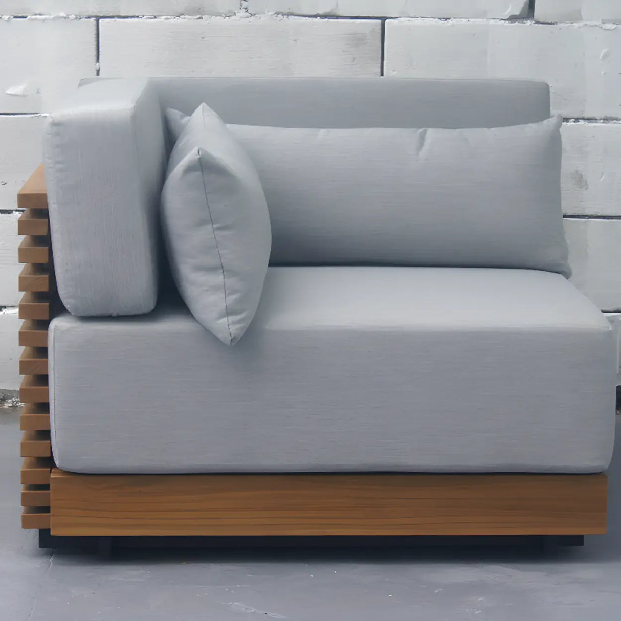 UV Resistant Grey Cushions Outdoor Teak Sectional Sofa Set Image - 2