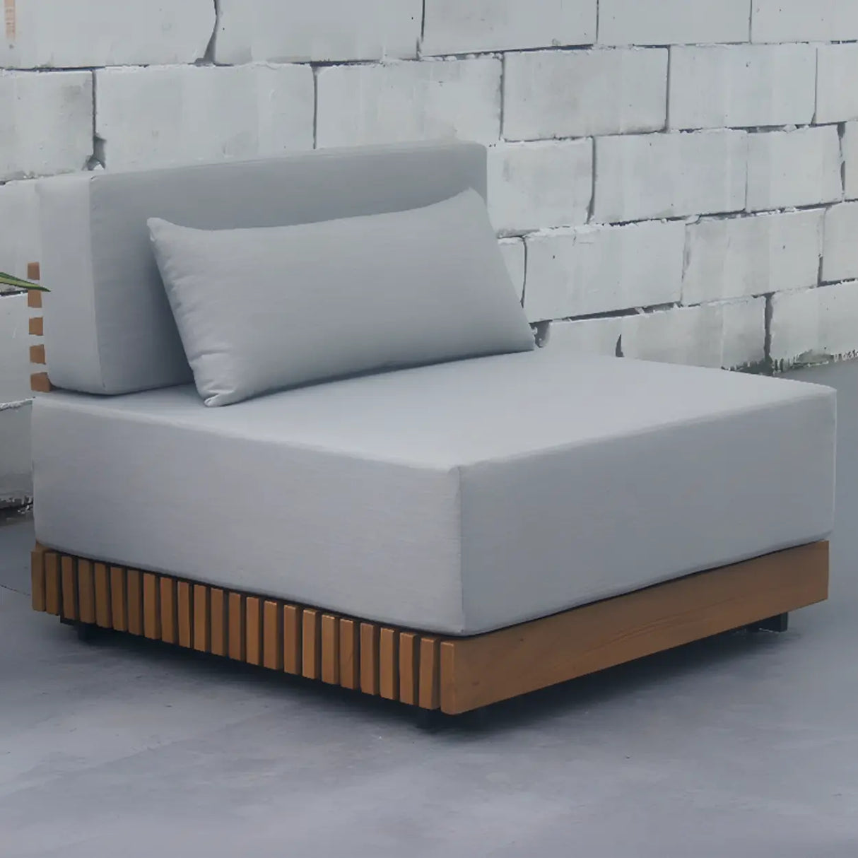 UV Resistant Grey Cushions Outdoor Teak Sectional Sofa Set Image - 3