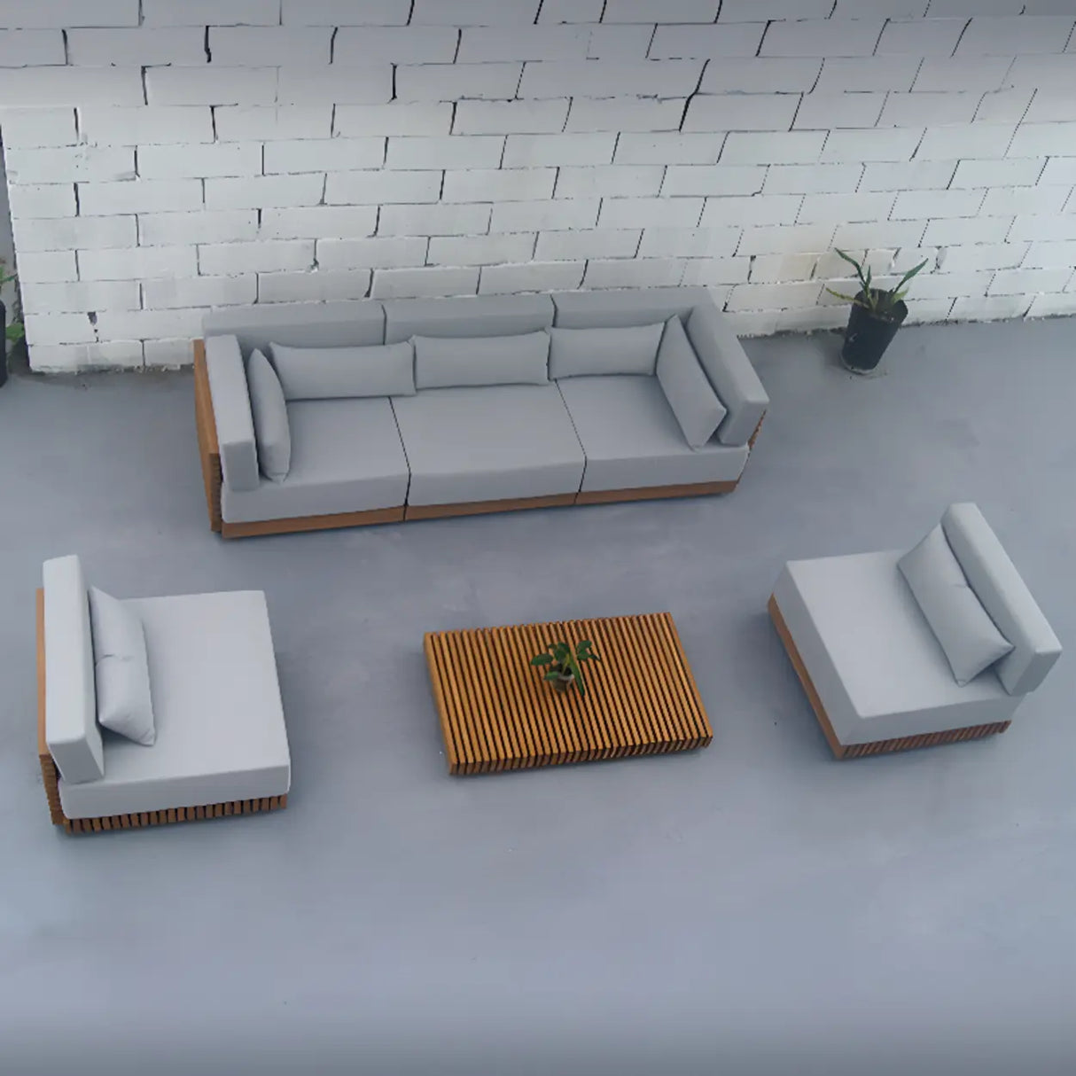 UV Resistant Grey Cushions Outdoor Teak Sectional Sofa Set Image - 6