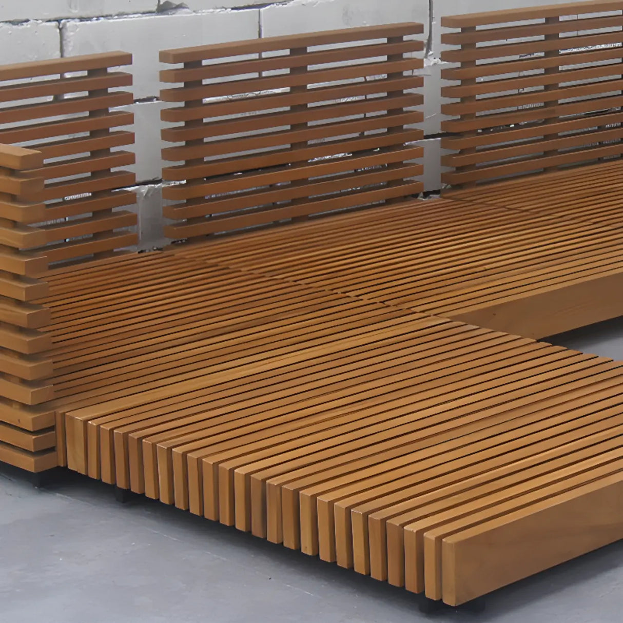 UV Resistant Grey Cushions Outdoor Teak Sectional Sofa Set Image - 7