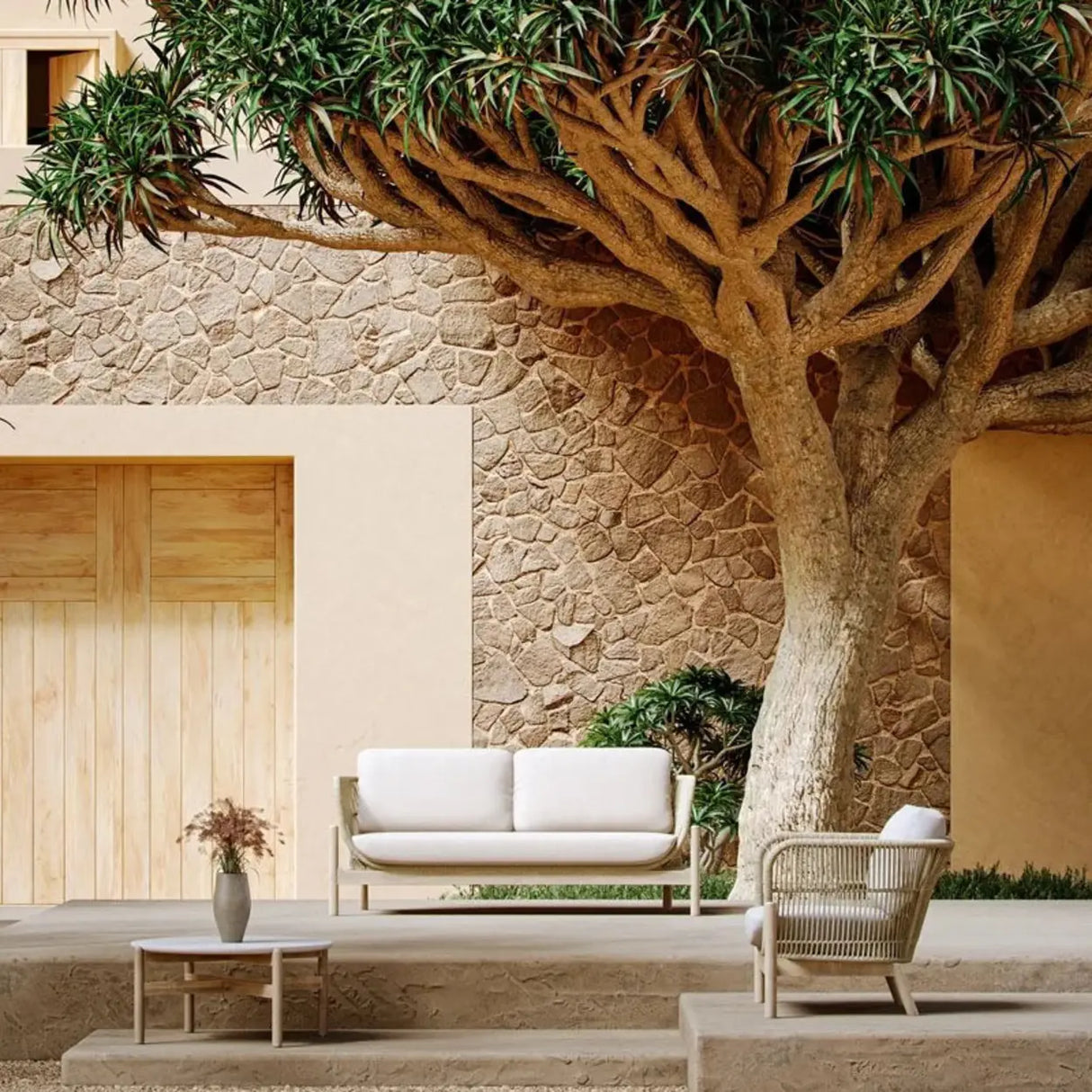 UV Resistant Modern Beige Rattan Outdoor Patio Sofa Set Image - 1