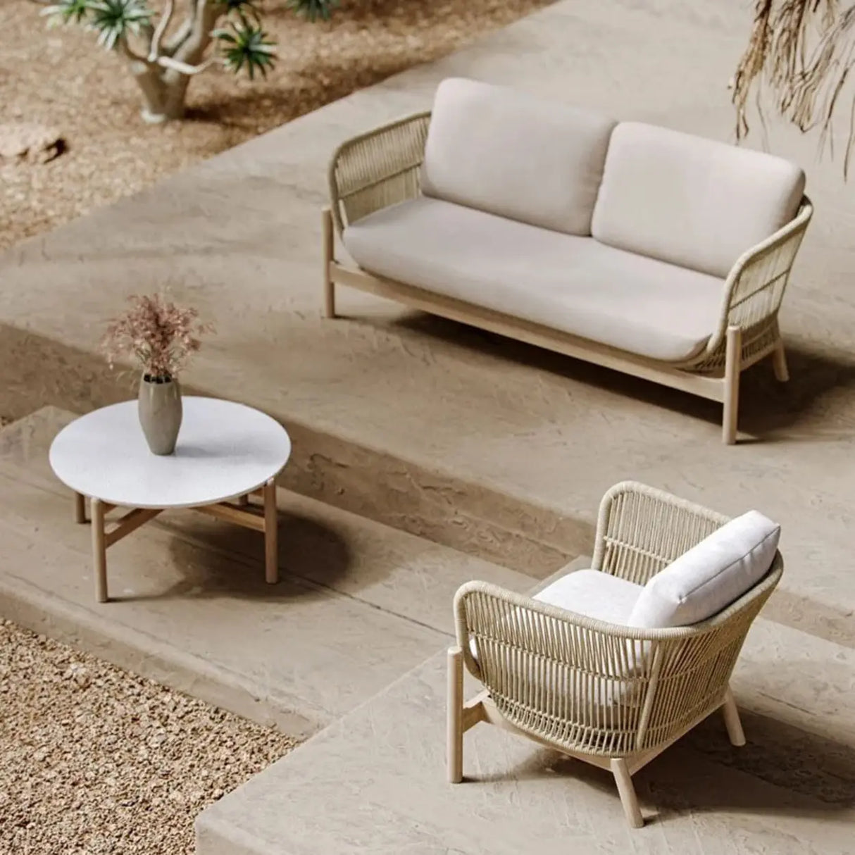 UV Resistant Modern Beige Rattan Outdoor Patio Sofa Set Image - 7