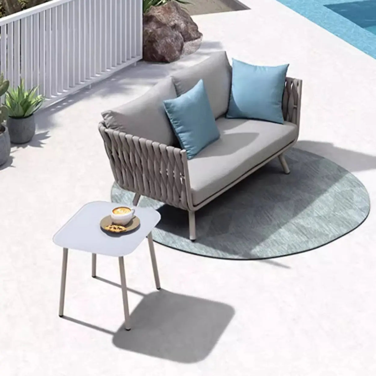 UV Resistant Modish Rope Woven Beige Patio Set with Cushions Image - 2