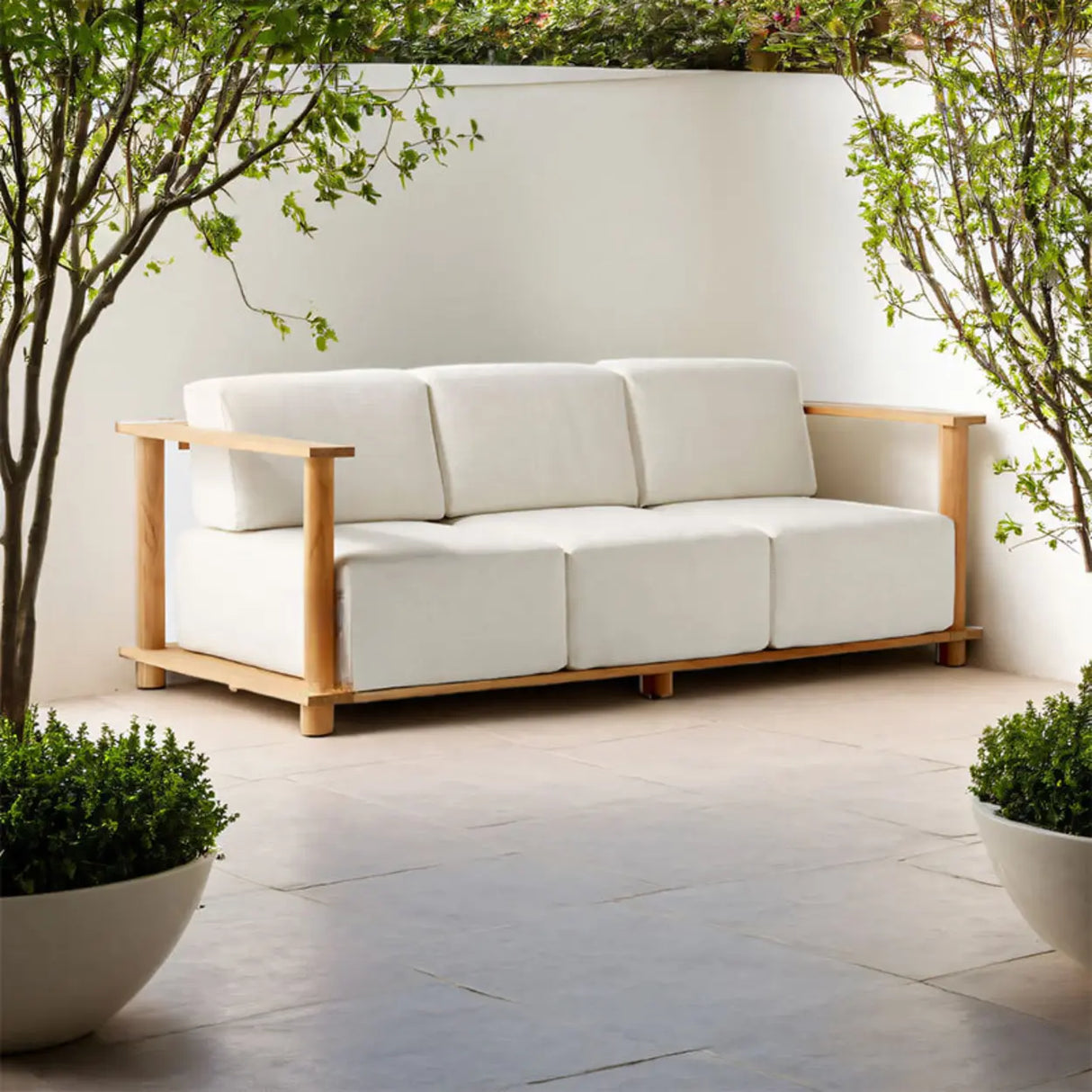 UV Resistant Outdoor Beige Wood Frame Patio Sofa Set Image - 3
