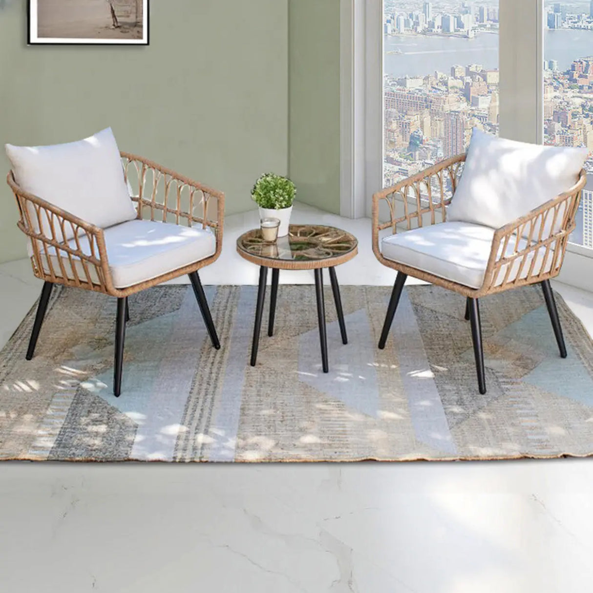 UV Resistant Outdoor Upholstered Rattan White Patio Sofa Set Image - 1