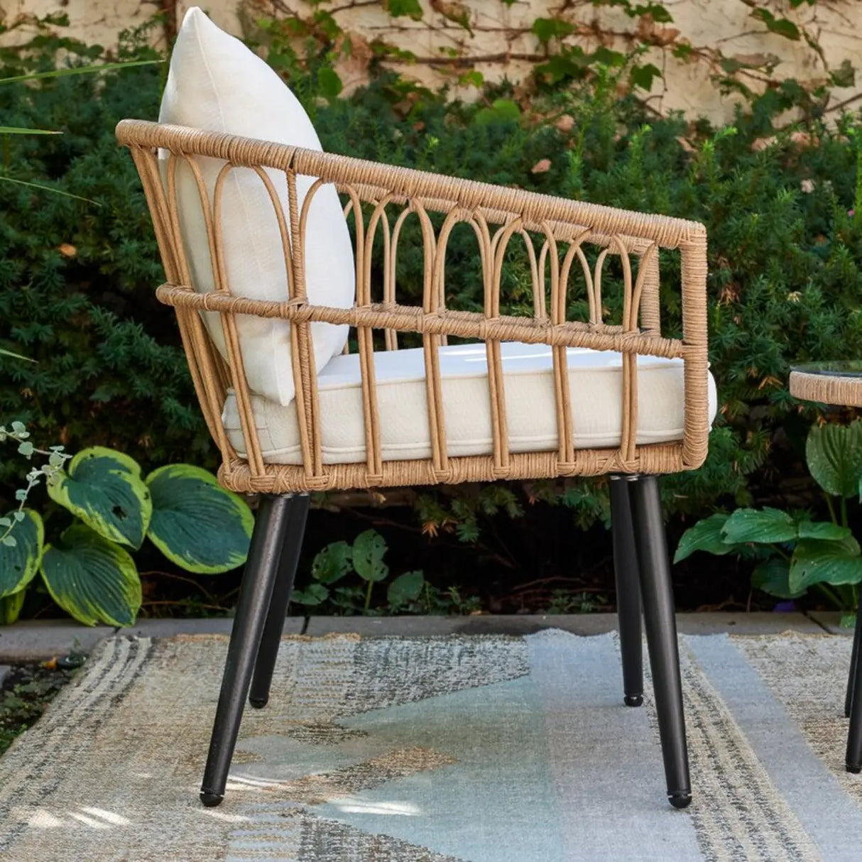 UV Resistant Outdoor Upholstered Rattan White Patio Sofa Set Image - 2