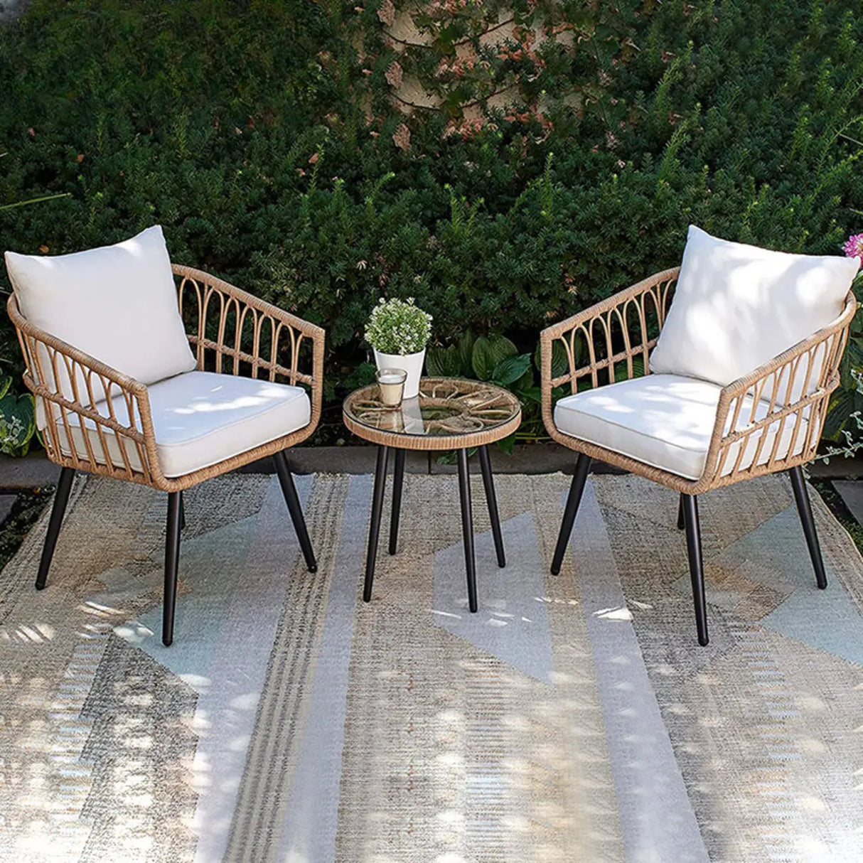 UV Resistant Outdoor Upholstered Rattan White Patio Sofa Set Image - 3