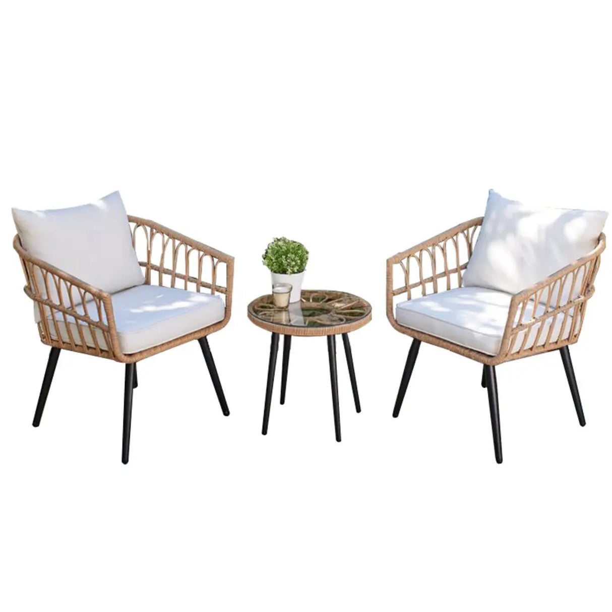 UV Resistant Outdoor Upholstered Rattan White Patio Sofa Set Image - 5