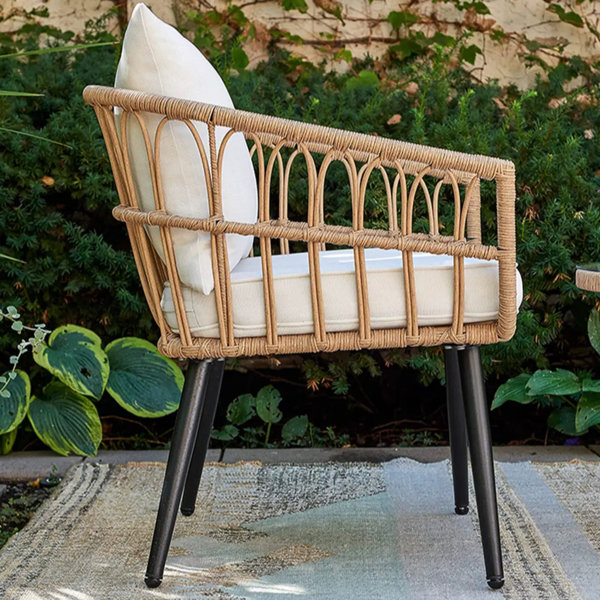 UV Resistant Outdoor Upholstered Rattan White Patio Sofa Set Image - 7