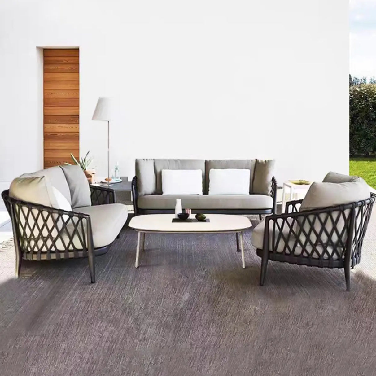 UV Resistant Outdoor Wicker Metal Gray Cushions Sofa Set Image - 1