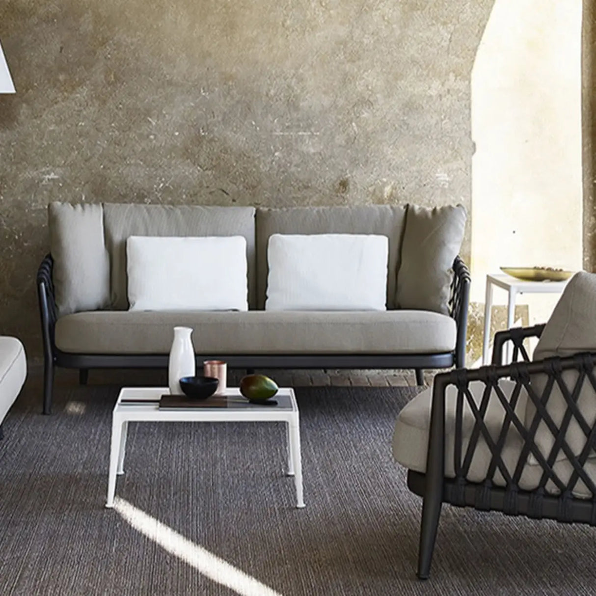 UV Resistant Outdoor Wicker Metal Gray Cushions Sofa Set Image - 4