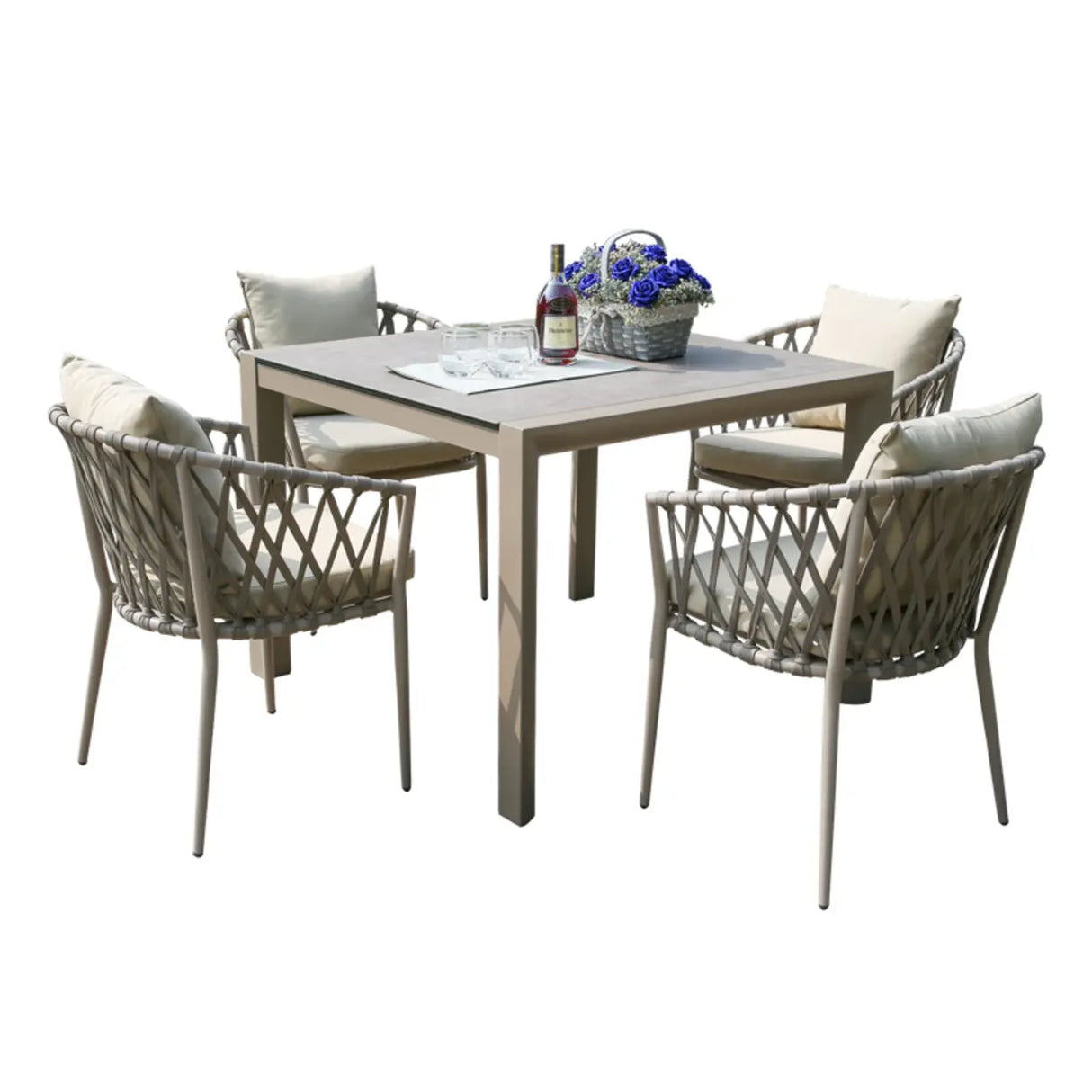 UV Resistant Outdoor Wicker Metal Gray Cushions Sofa Set Image - 6