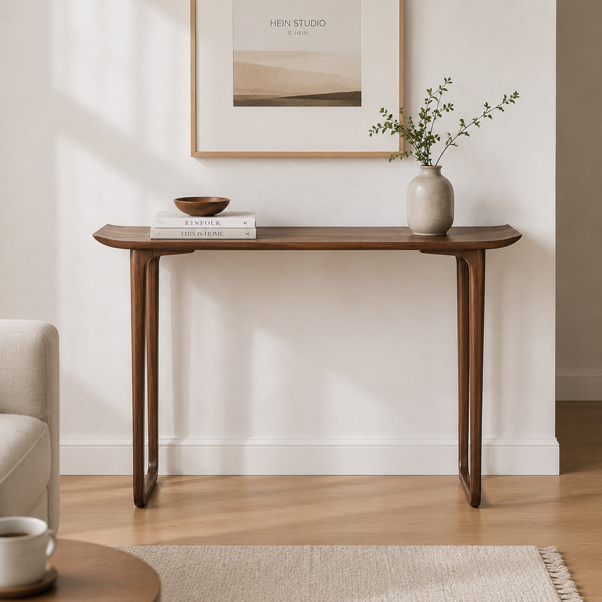 Versatile Rectangular Elm Cocoa Sleek Entryway Table Image - 17