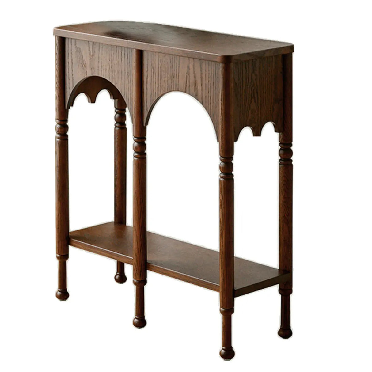 Versatile Rectangular Walnut Floor Shelf Console Table Image - 2