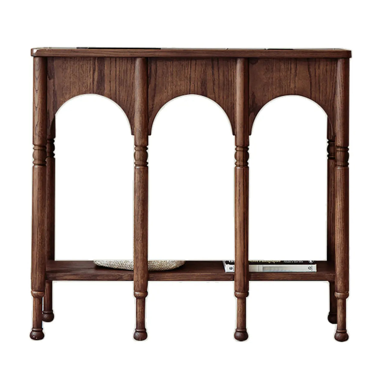 Versatile Rectangular Walnut Floor Shelf Console Table Image - 3