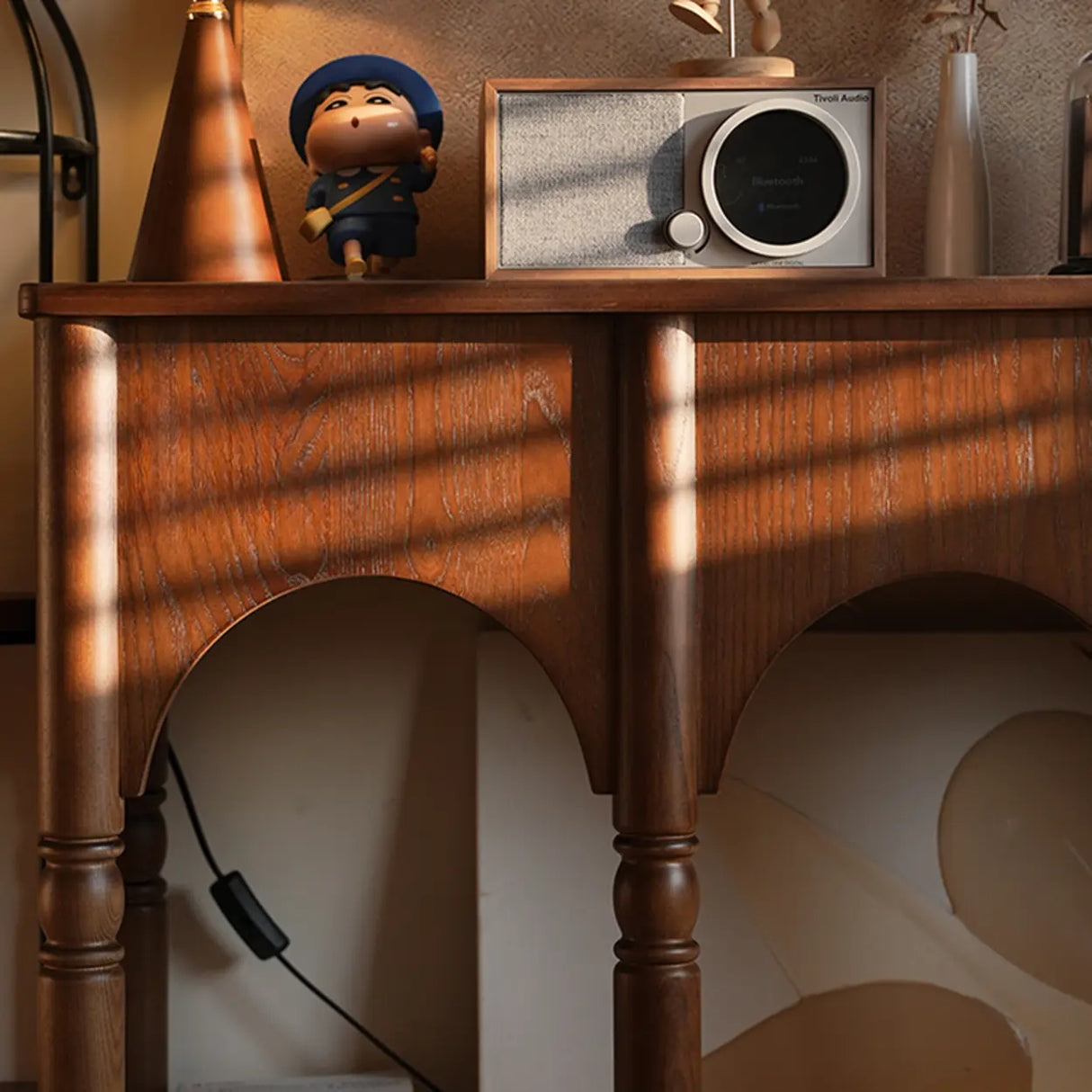 Versatile Rectangular Walnut Floor Shelf Console Table Image - 6