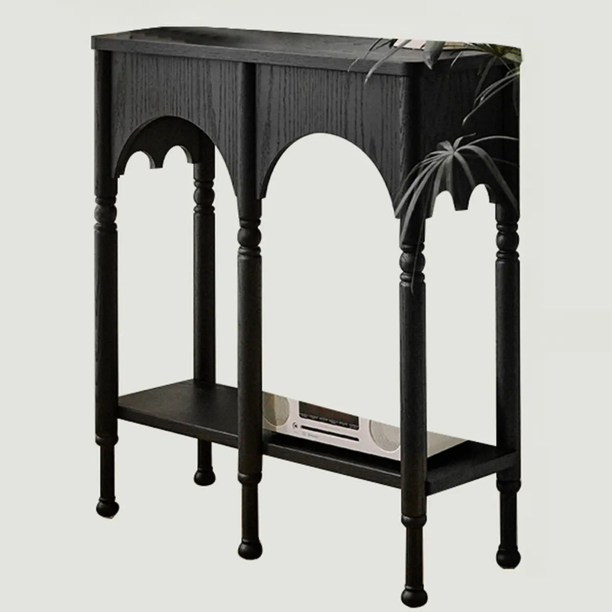 Versatile Rectangular Walnut Floor Shelf Console Table Image - 7