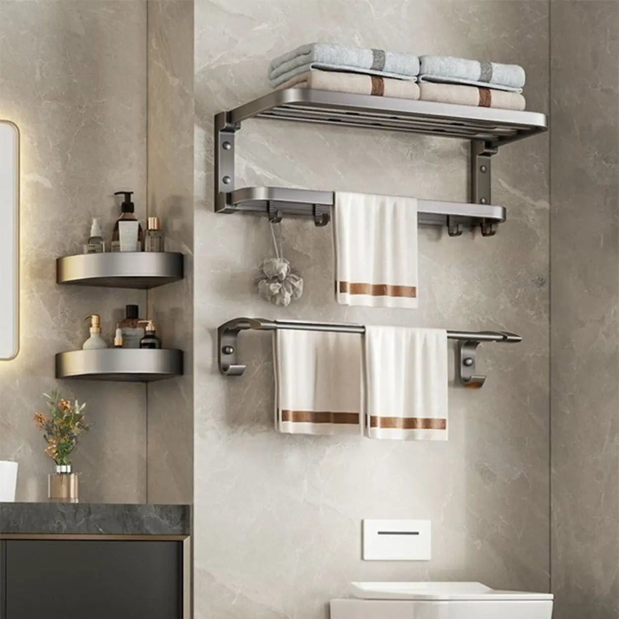 Versatile Storage Rack Towel Shelf Bathroom Hardware Set Image - 8