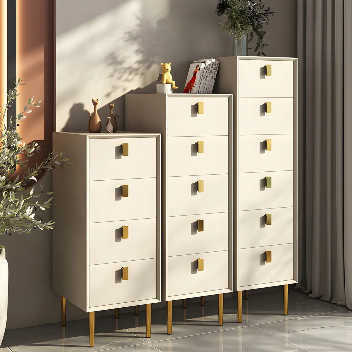Vertical Glam Beige Pine Wood Dresser for Bedroom Image - 17
