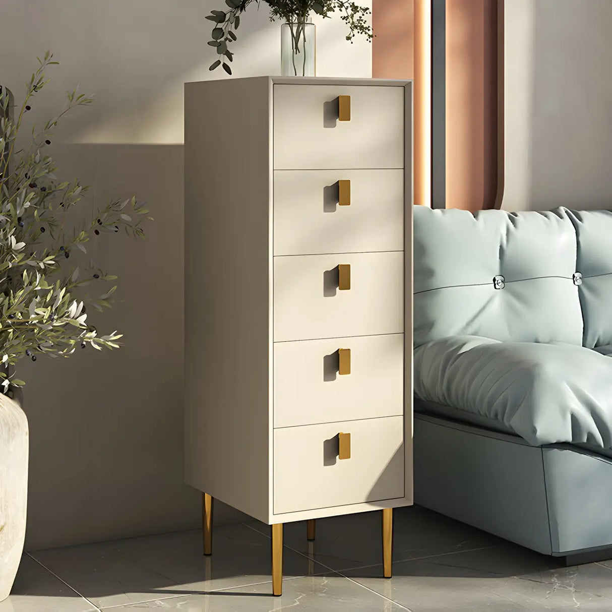 Vertical Glam Beige Pine Wood Dresser for Bedroom Image - 1