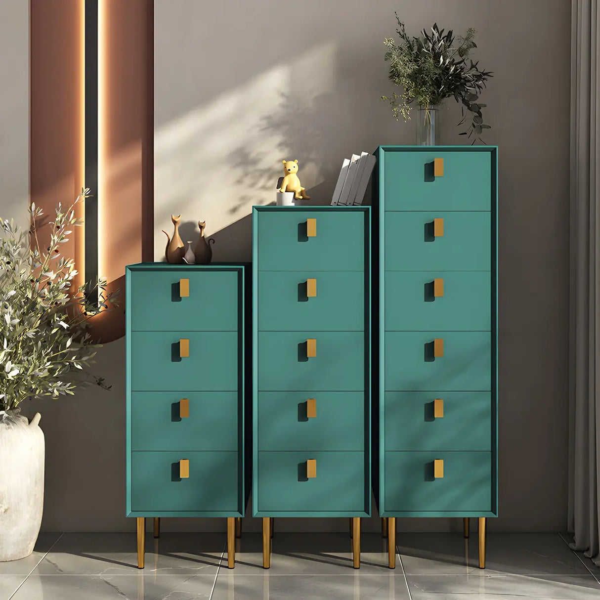 Vertical Glam Beige Pine Wood Dresser for Bedroom Image - 4