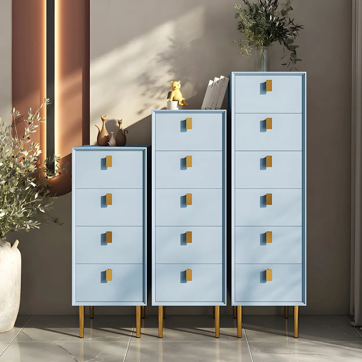 Vertical Glam Beige Pine Wood Dresser for Bedroom Image - 6