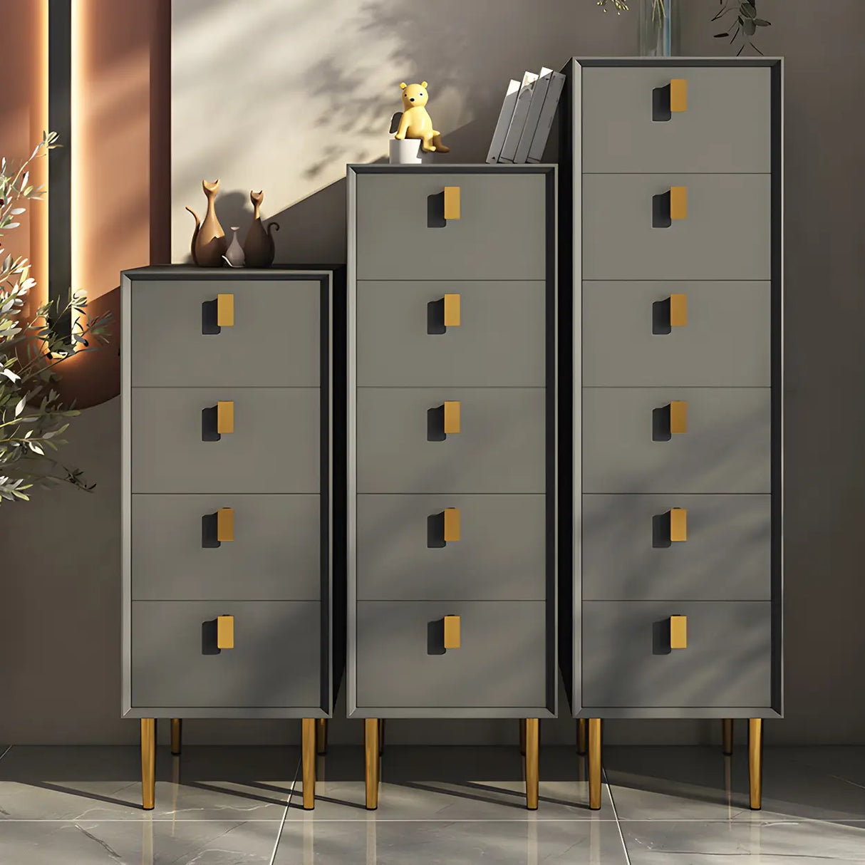 Vertical Glam Beige Pine Wood Dresser for Bedroom Image - 8