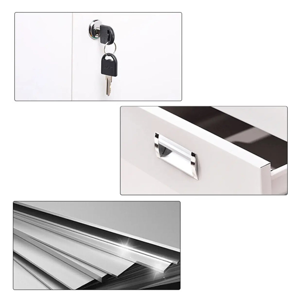 Vertical Grey Steel Filing Cabinet with Lock and Drawers Image - 10