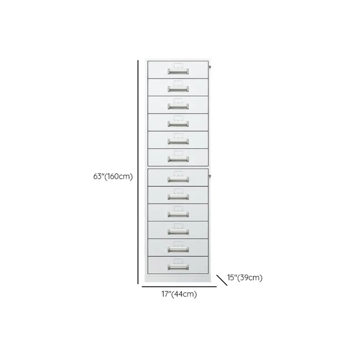 Vertical Grey Steel Filing Cabinet with Lock and Drawers