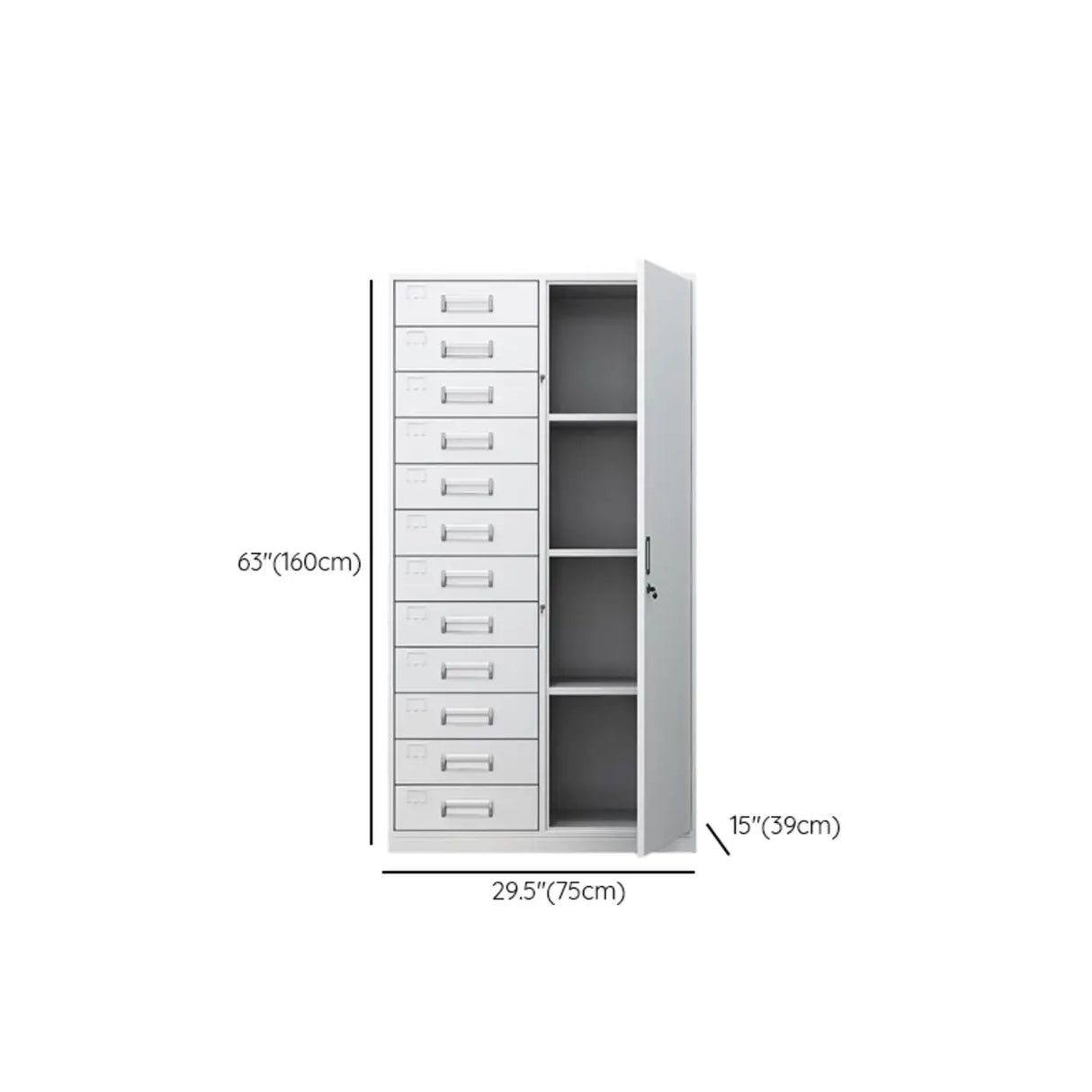 Vertical Grey Steel Filing Cabinet with Lock and Drawers Image - 24