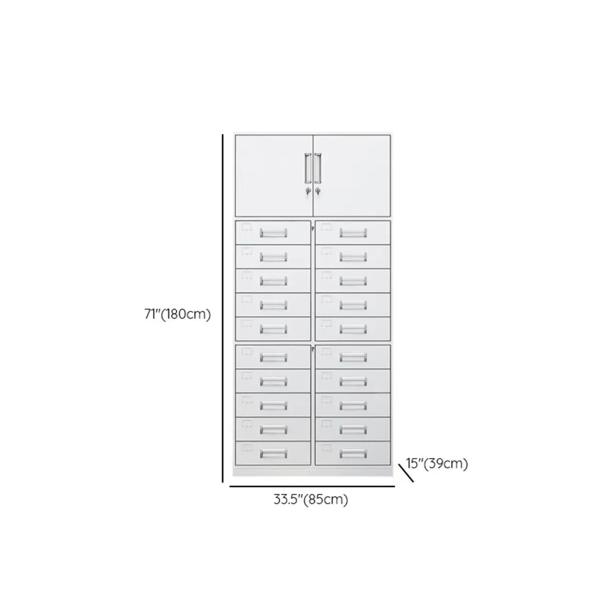Vertical Grey Steel Filing Cabinet with Lock and Drawers Image - 29
