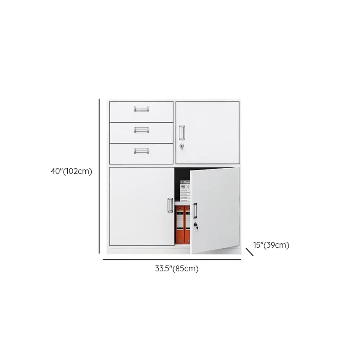 Vertical Grey Steel Filing Cabinet with Lock and Drawers Image - 32