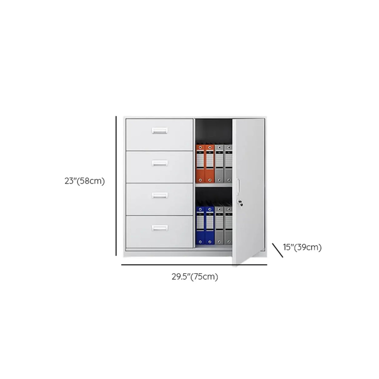 Vertical Grey Steel Filing Cabinet with Lock and Drawers Image - 33