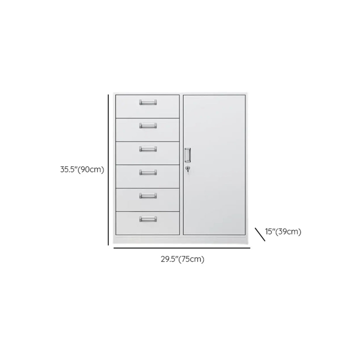 Vertical Grey Steel Filing Cabinet with Lock and Drawers Image - 35