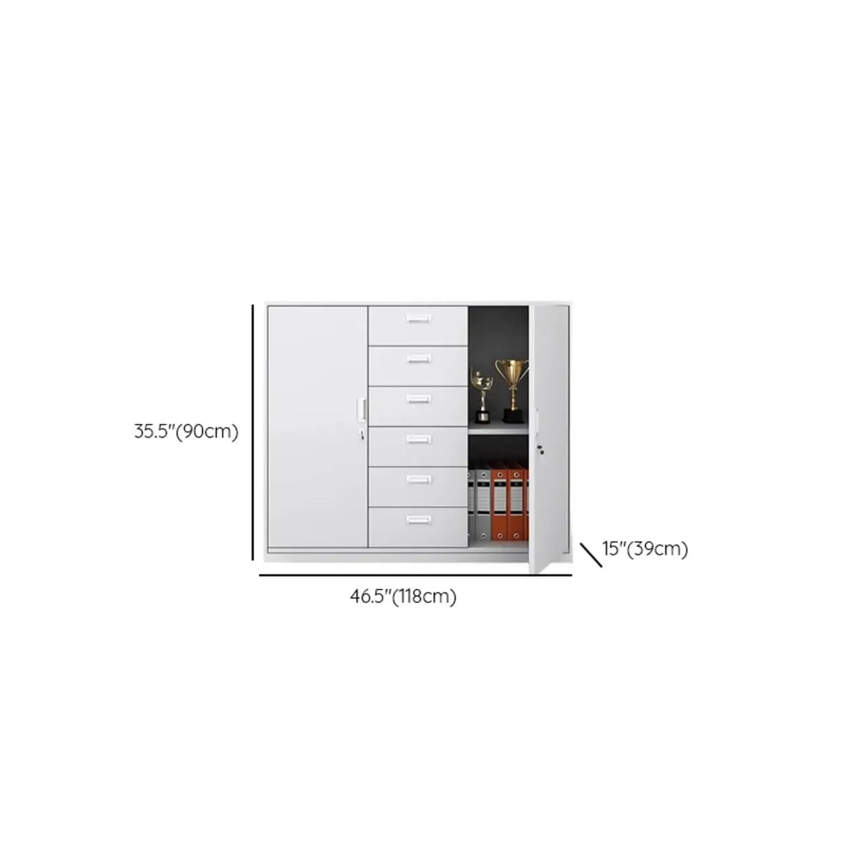Vertical Grey Steel Filing Cabinet with Lock and Drawers Image - 36