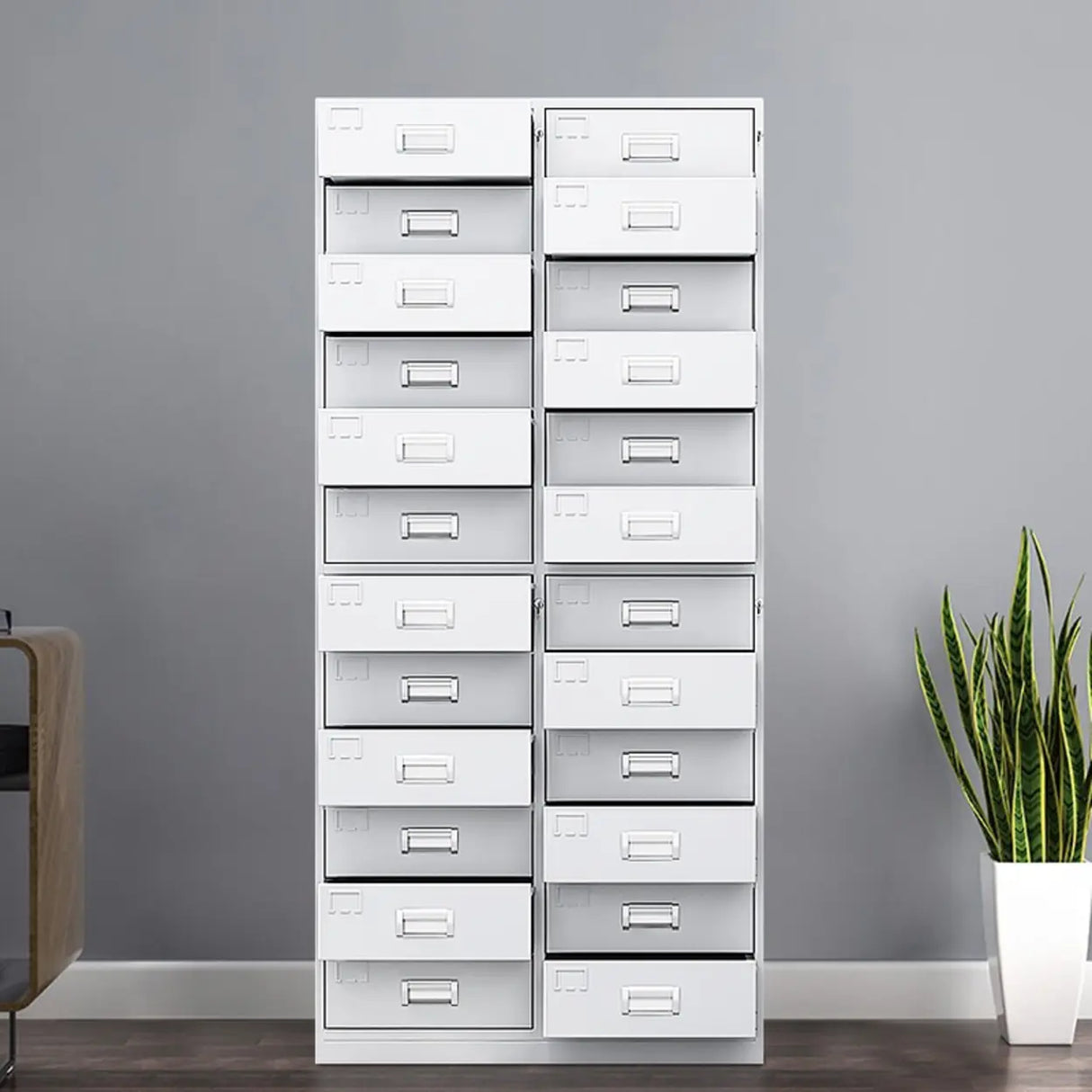 Vertical Grey Steel Filing Cabinet with Lock and Drawers Image - 5