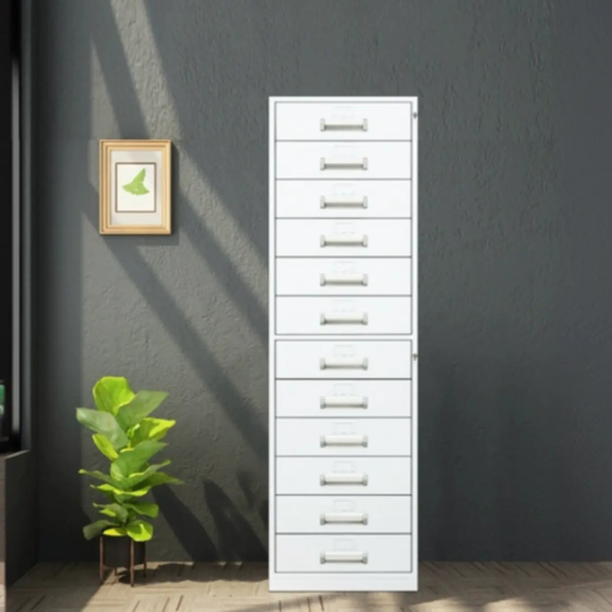 Vertical Grey Steel Filing Cabinet with Lock and Drawers Image - 6