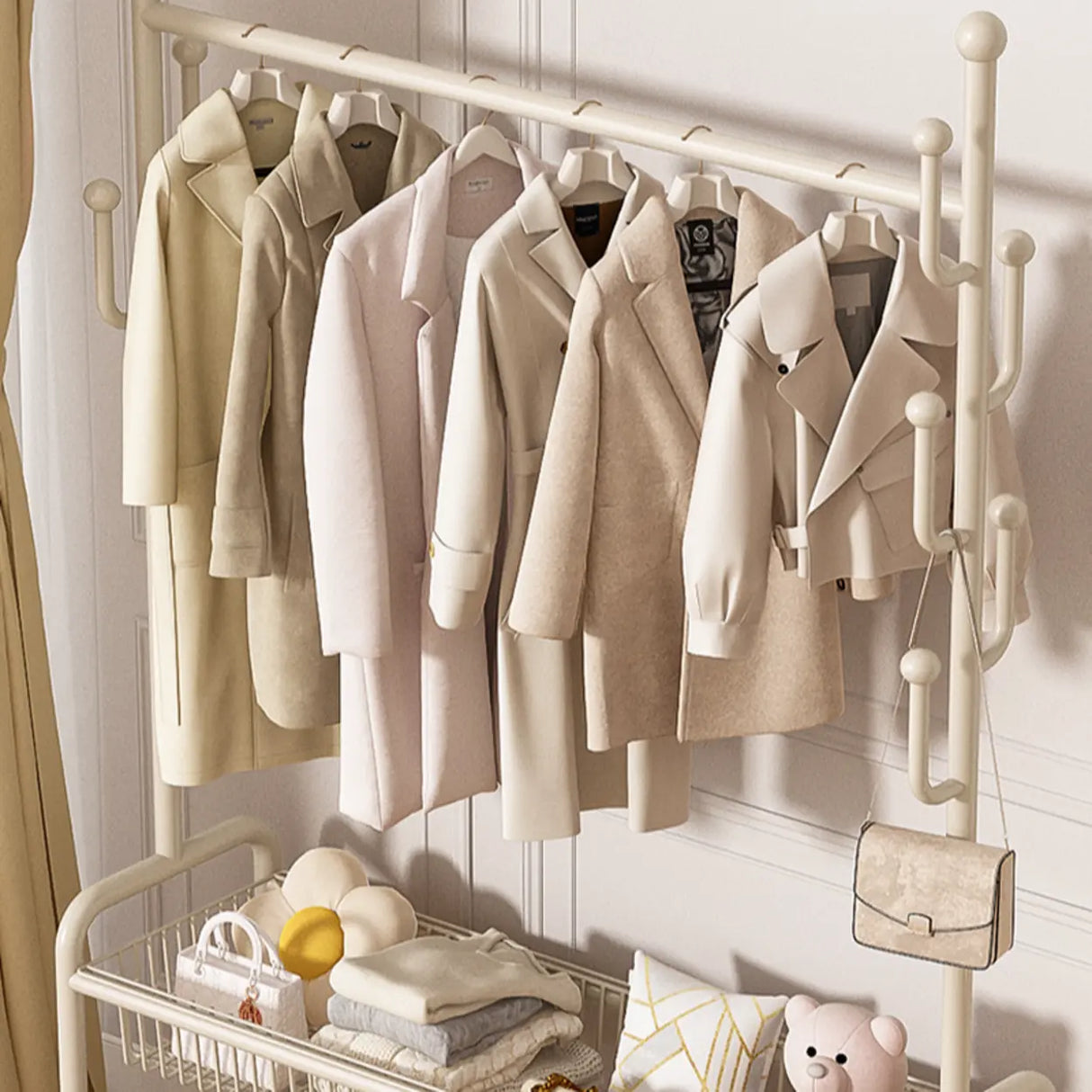 Vertical Metal Open Storage Black Organizer Rack with Basket Image - 4