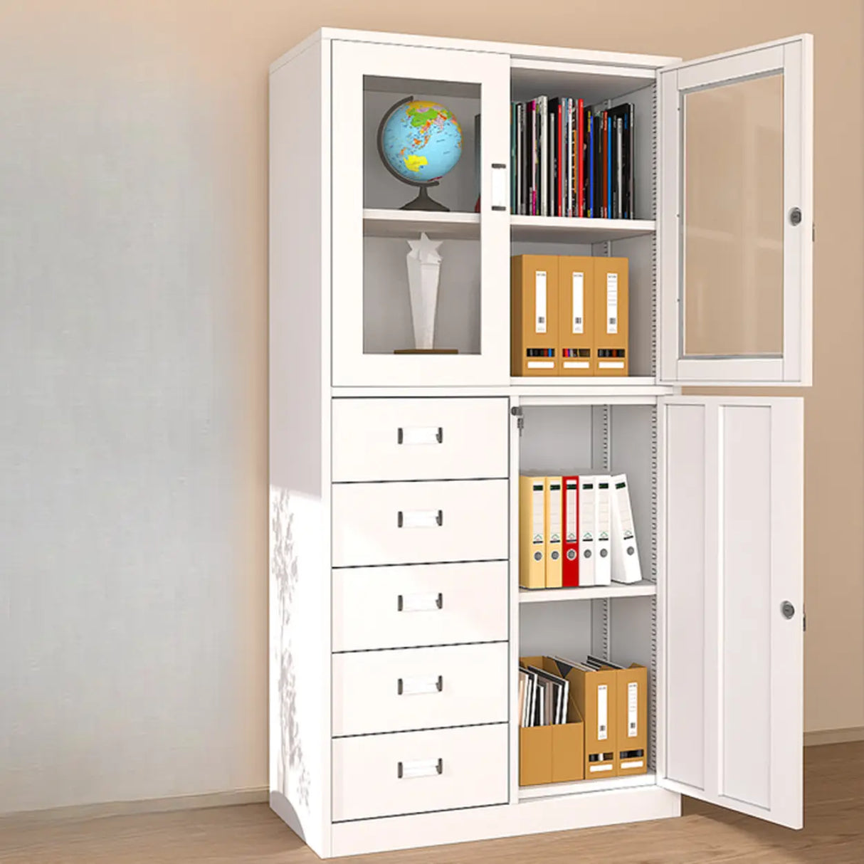 Vertical Metal White Filing Cabinet with Lockable Drawers Image - 12