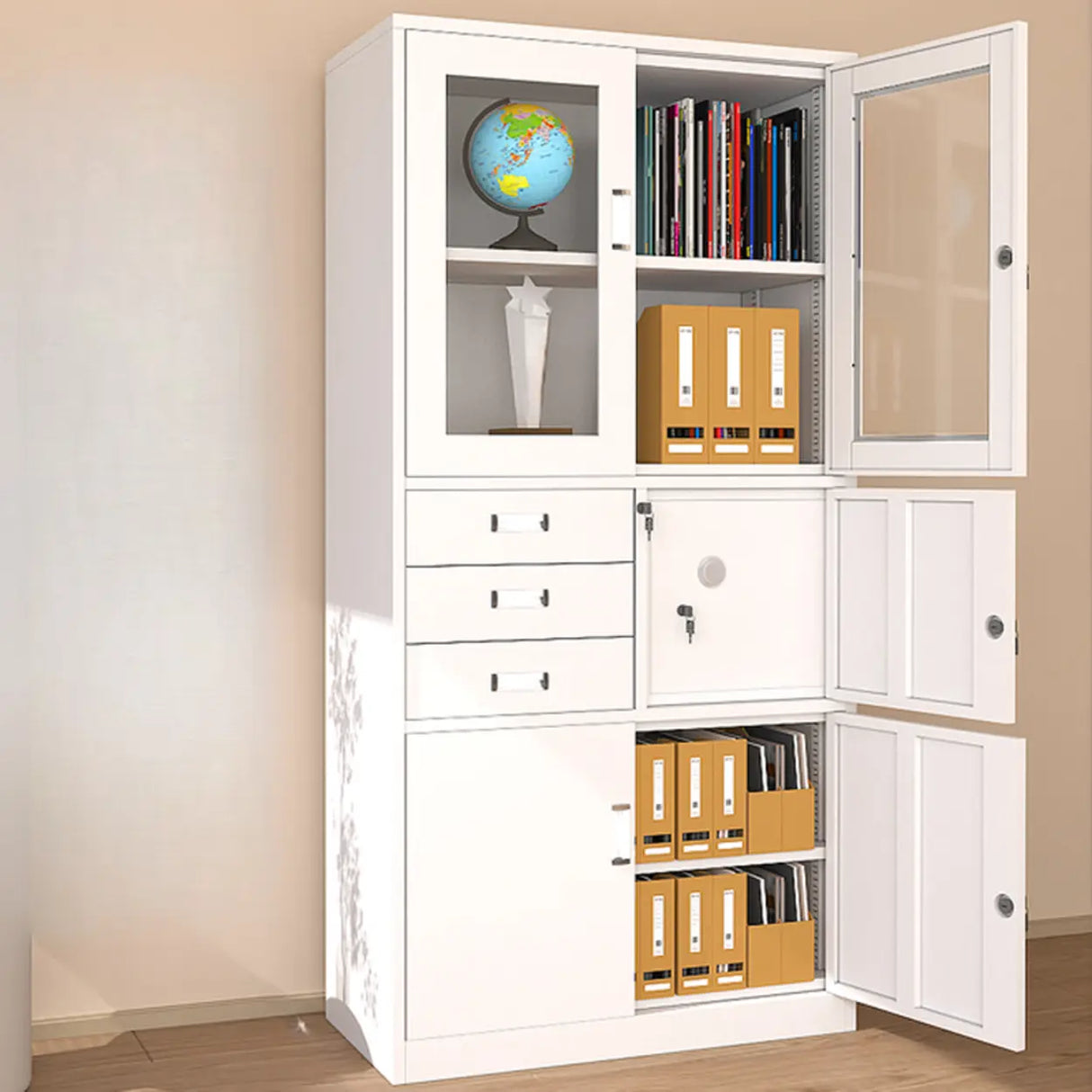 Vertical Metal White Filing Cabinet with Lockable Drawers Image - 14